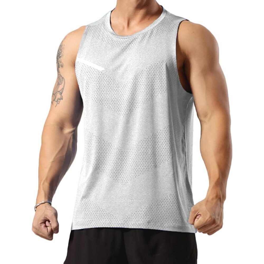 Magiftbox Men's Workout Tank Top 2X-LARGE Light Grey Sleeveless Running Tank